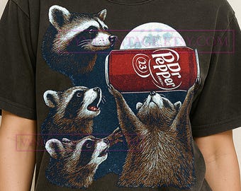 Raccoon Holding Dr Pepper T-Shirt, Funny Raccoon Meme Tee, Dr Pepper Shirt, Feral Humor T-Shirt, Quirky Raccoon Tee