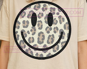 Smile Leopard Pattern T-Shirt, Retro Aesthetic Graphic Tee, Leopard Print Fashion Shirt, Smile Face Shirt, Quirky Animal Print Tee