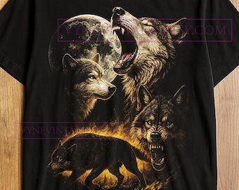 Howl Of The Wild Wolf Pack T-Shirt, Moonlight Nature Spirit Fierce Energy Wildlife Power Graphic Tee, Vintage Nature Shirt