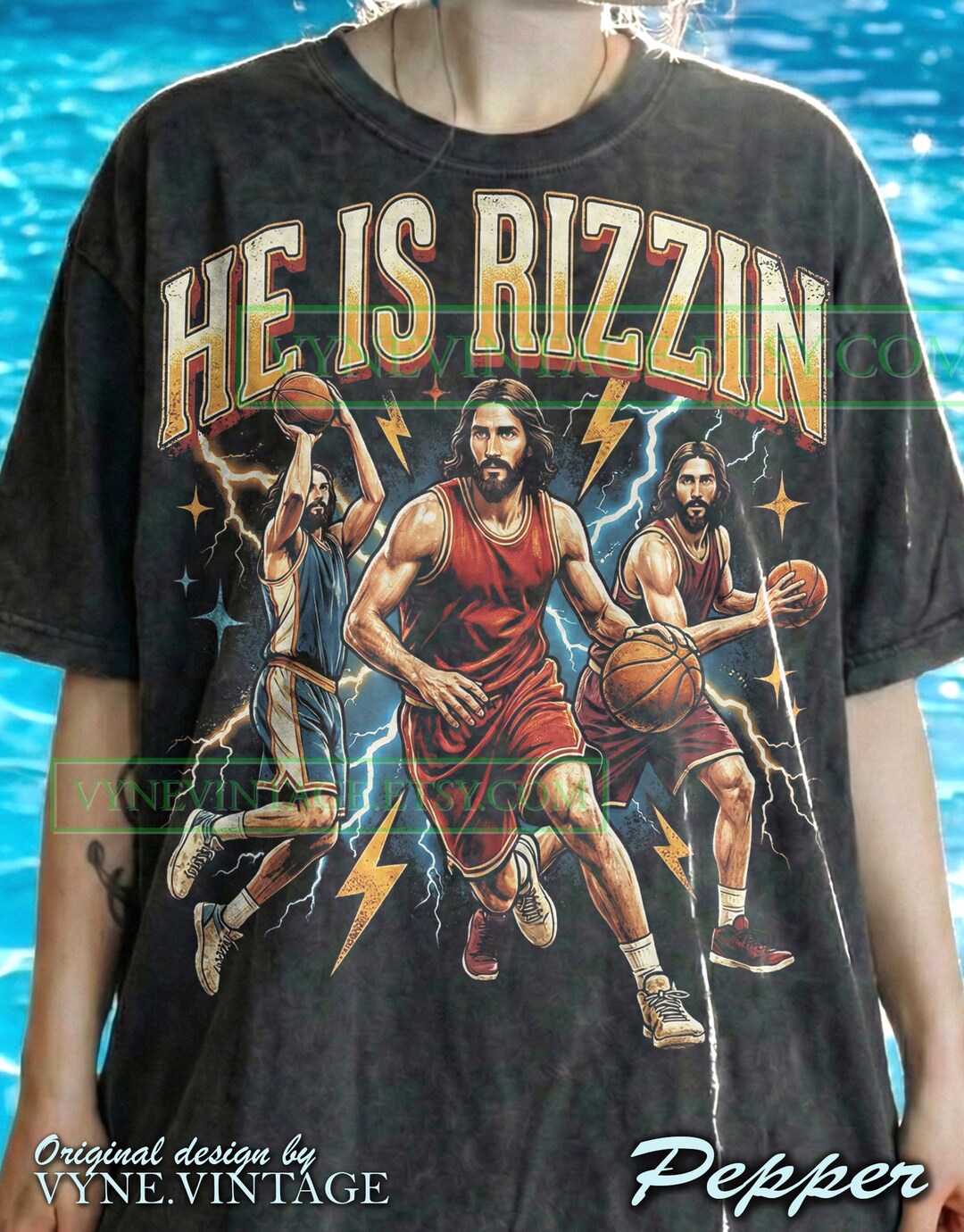 Religious Rizz He is Rizzin Jesus Basketball Comfort Colors® Tshirt, 90S Graphic Tees ...
