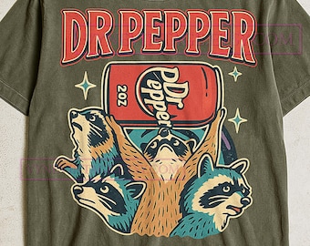 Dr Pepper Graphic Design T-Shirt, Raccoon Retro Tee, Cosmic Soda Art Vintage Shirt, Raccoon T-shirt, Raccoon Sweater, Raccoon Gift