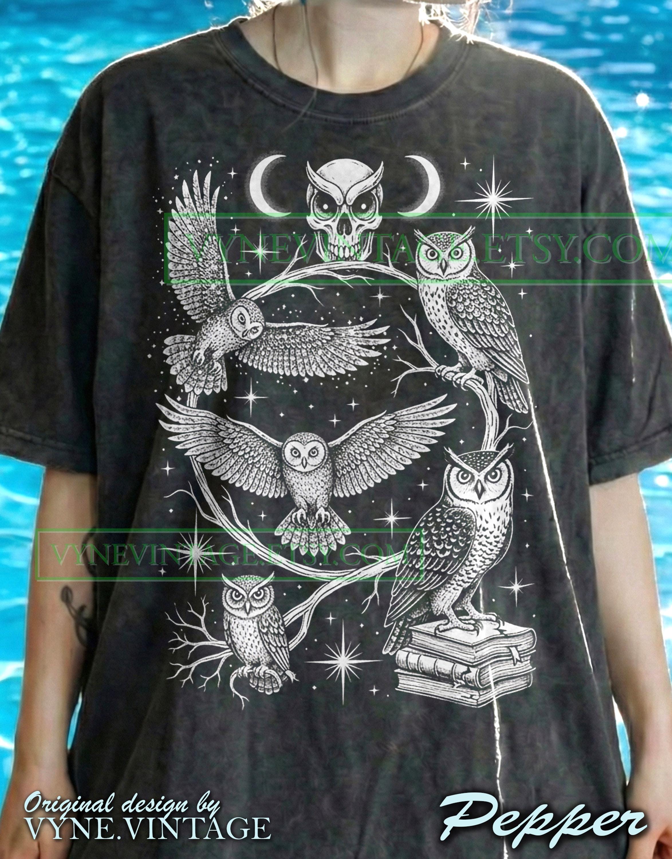 Vintage Owl Skull Comfort Colors® Tshirt, 90S Graphic Tees, Retro Nocturnal Bird Sweater, Dark A