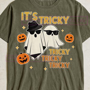 Es ist Tricky Tricky Tricky T-Shirt, Halloween-Geist Kürbisse Meme T-Shirt, Satirische Vintage Grafik, Humorvolles gruseliges T-Shirt