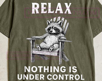 Entspannen Sie sich, nichts ist unter Kontrolle T-Shirt, Waschbär Stuhl Zitat T-Shirt, Vintage PNG Design, Humorvolles Waschbär Liebhaber Geschenk, sarkastisches T-Shirt