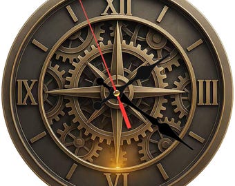 wall clock 10 inch wooden silent gear mechanical compass decor gift for men office study industrial wall art home decoration