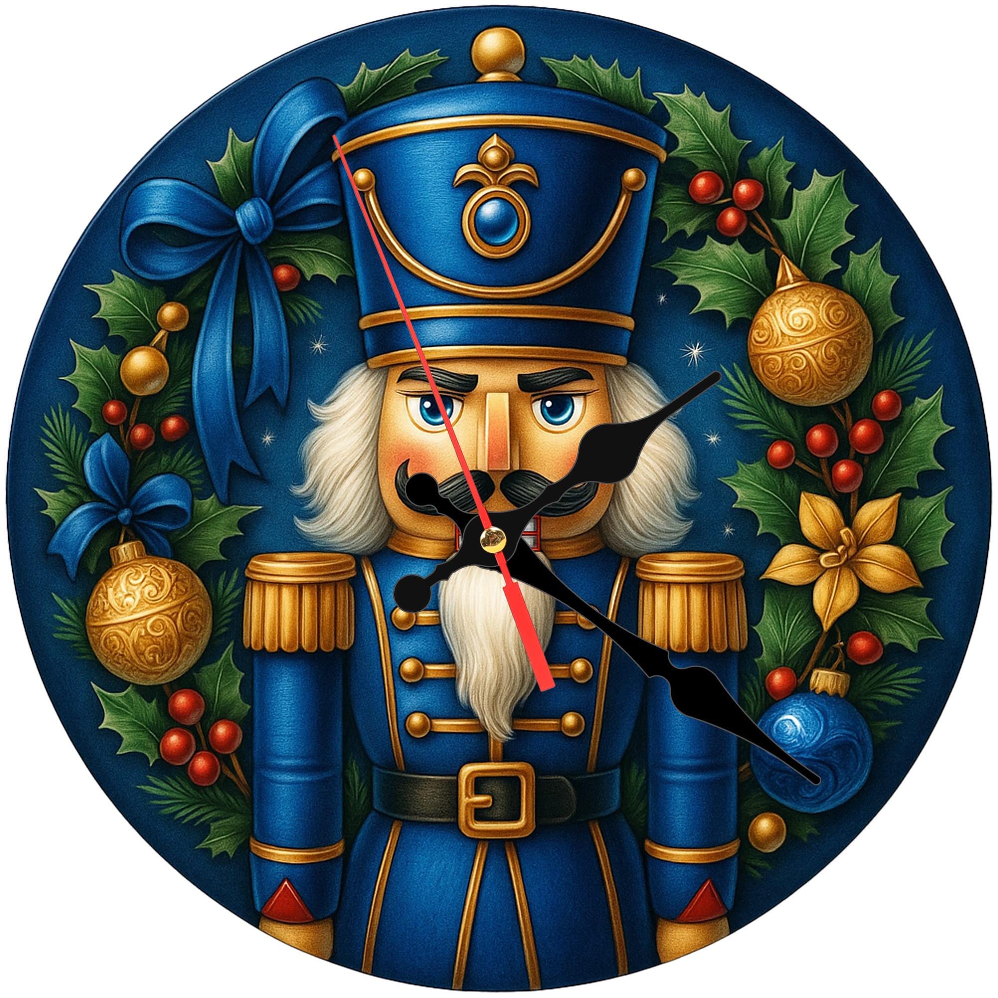 Blue Nutcracker Wall Clock 10 Inch – Acrylic Floating Design – Winter ...
