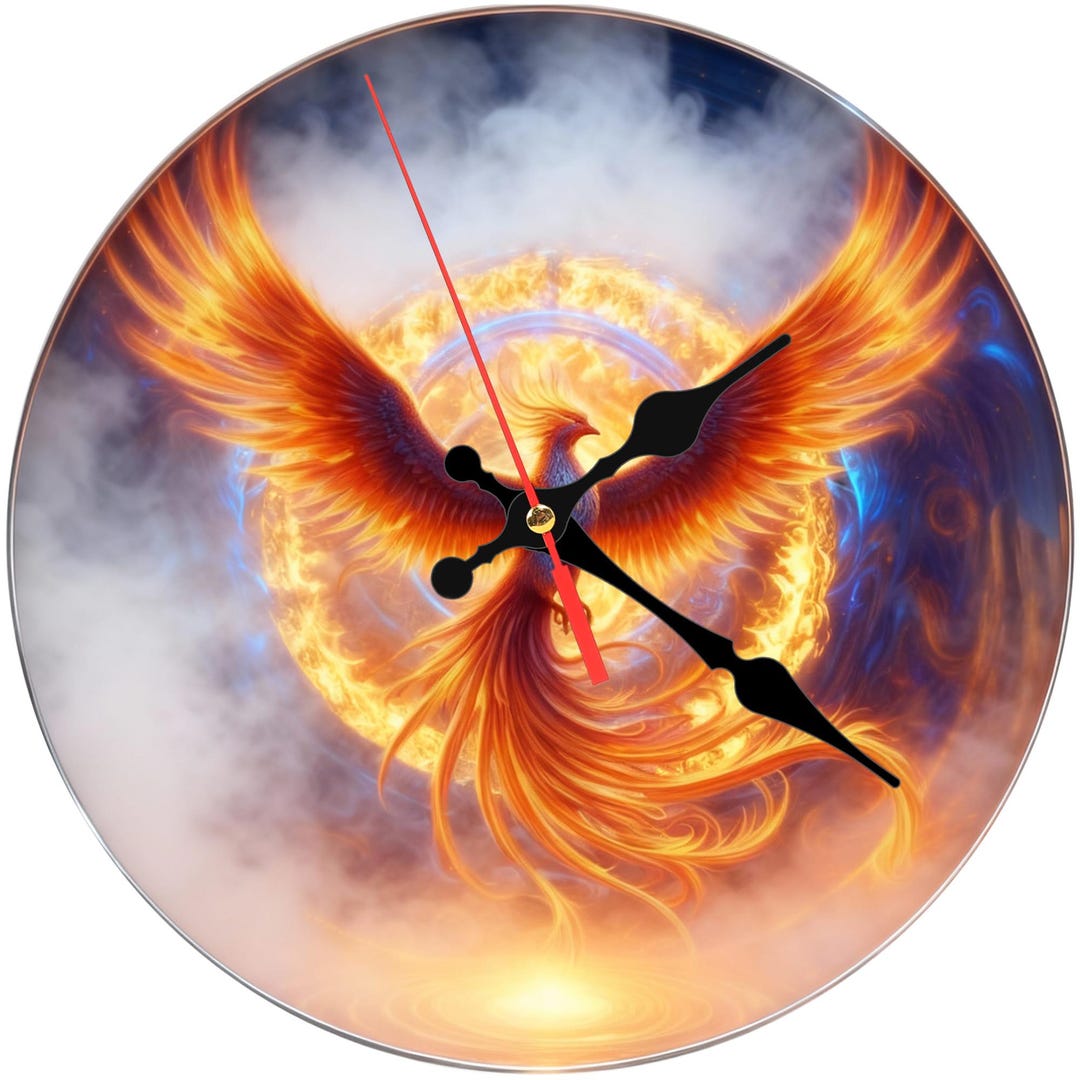 Phoenix Clock Phoenix Wall Clock for Men – 10 Inch Wooden Silent Clock – Blue Flame ...