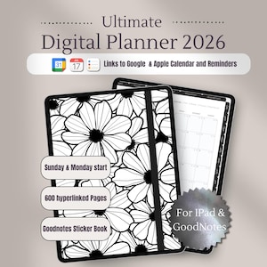 Digital Planner 2026 for iPad & GoodNotes | Productivity, Wellness, Finance, Health Tracker | Google Apple Calendar  Integration