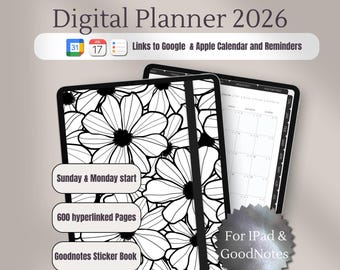 Digital Planner 2026 for iPad & GoodNotes | Productivity, Wellness, Finance, Health Tracker | Google Apple Calendar  Integration