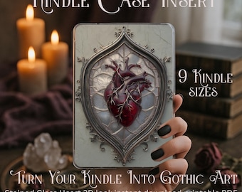 Inserto para funda Kindle con forma de corazón de cristal 3D, descarga instantánea en PDF imprimible, recortable, 9 tamaños de Kindle, decoración gótica para Kindle