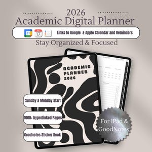 2026 Digital Academic Planner: Student Productivity, iPad GoodNotes (Digital Download)