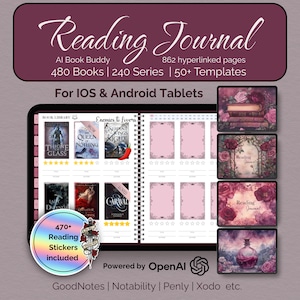 Digital Reading Journal for iPad & Android | Romantic Book Journal with AI Reading Companion | Hyperlinked Reading Planner | GoodNotes PDF