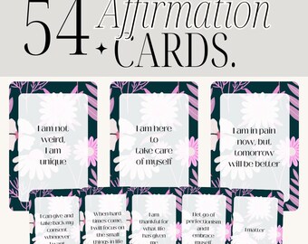 Set of affirmation cards with pink flowers