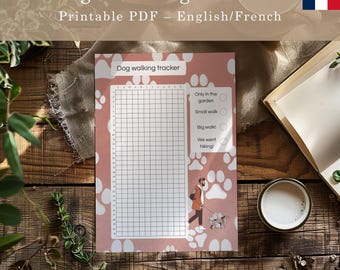 Yearly Dog walking tracker – English and French Printable bullet journal page (PDF)