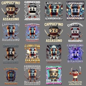 Italian Brainrot Cappuccino Assassino PNG, Funny Coffee Meme Clipart, Chaos Aesthetic Humor Shirt Sublimation, Digital Download