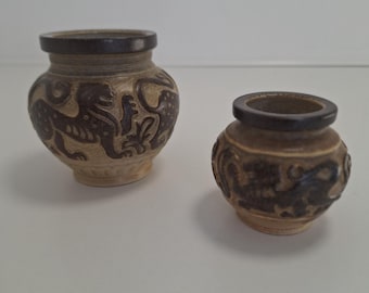 Juego de 2 jarrones de cerámica danesa Michael Andersen 6404 6403, cerámica de estudio vintage, decoración escandinava de mediados de siglo.