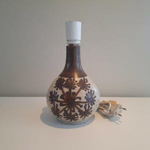 AJMO ceramic table lamp, Danish studio pottery lamp with floral decor, 1960s
