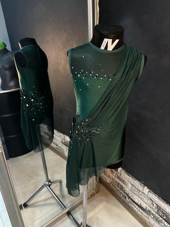 green leotard dress Lyrical Dance Costume, Emerald for Competition, Asymmetrical Contemporary Dance Dress, Custom Solo Costume with Rhinestones red tutu ballet