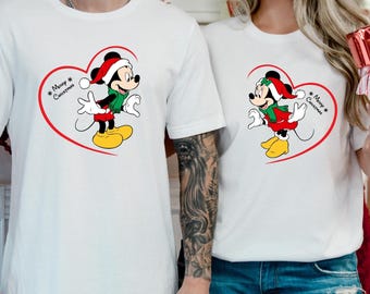 Mickey and Minnie Lovely Couple Shirt, Mickey Minnie Merry Christmas Sweatshirt, Mickey Minnie Santa Hat Shirt, Disneyland Couple Hoodie