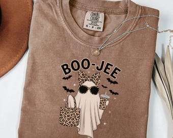 Comfort Colors Boo-Jee Ghost Shirt, Leopard Ghost Tee, Ghost Coffee Shirt, Funny Fall Shirt, Ghost Tee, Girly Halloween Gift, Boojee Shirt