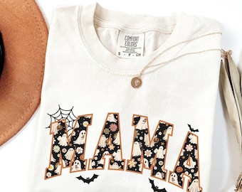 Halloween Mama Comfort Colors® Shirt, Mom Halloween Shirt, Spooky Mama Shirt, Mama Halloween, Cute Ghost Shirt, Floral Ghost Shirt
