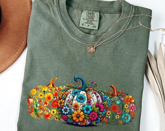 Comfort Colors® Pumpkin Shirt, Boho Fall Pumpkin T-Shirt, Thanksgiving Shirt, Cute Autumn Shirt, Fall Harvest Shirt, Pumpkin Patch Shirt