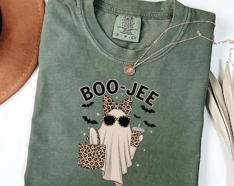 Comfort Colors® Boo-Jee Ghost Shirt, Leopard Ghost Tee, Ghost Coffee Shirt, Funny Fall Shirt, Ghost Tee, Girly Halloween Gift, Boojee Shirt