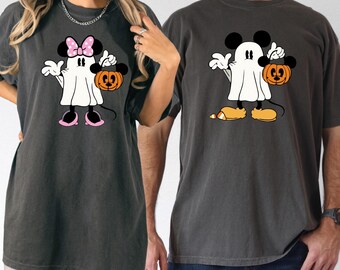 Comfort Colors® Retro Mickey Minnie Halloween Couple Shirts, Mickey Ghost Shirt, Minnie Ghost Shirt, Spooky Season Shirt, Disney Halloween