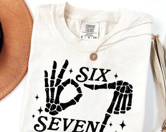 Comfort Colors® 6 7 Meme Shirt, Funny Skeleton Hands Tee, Halloween Couples Shirt, Trendy Shirt, Six Seven T-shirt, 67 Couples Tee