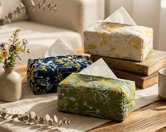 Embroidered Floral Tissue Box Cover, Bohemian Polyester Fabric Napkin Holder