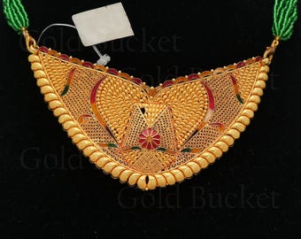 22K Gold Bridal Necklace and Earring Set, Traditional Indian Meenakari Jewelry