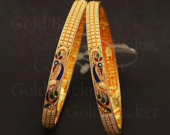 2 Armreifen Set Echt Massiv 22k Gold Klassischer Stil Hochzeitsschmuck, Inner Harz wachs gefüllt