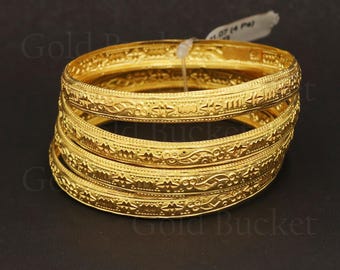 4 Armreifen Set Echt Massiv 22k Gold Klassischer Stil Hochzeit Schmuck, Inner Harz wachs gefüllt