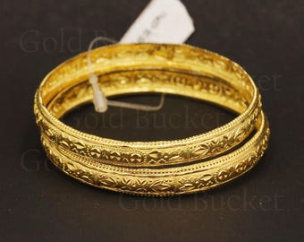 2 Armreifen Set Echt Massiv 22k Gold Klassischer Stil Hochzeitsschmuck, Inner Harz wachs gefüllt