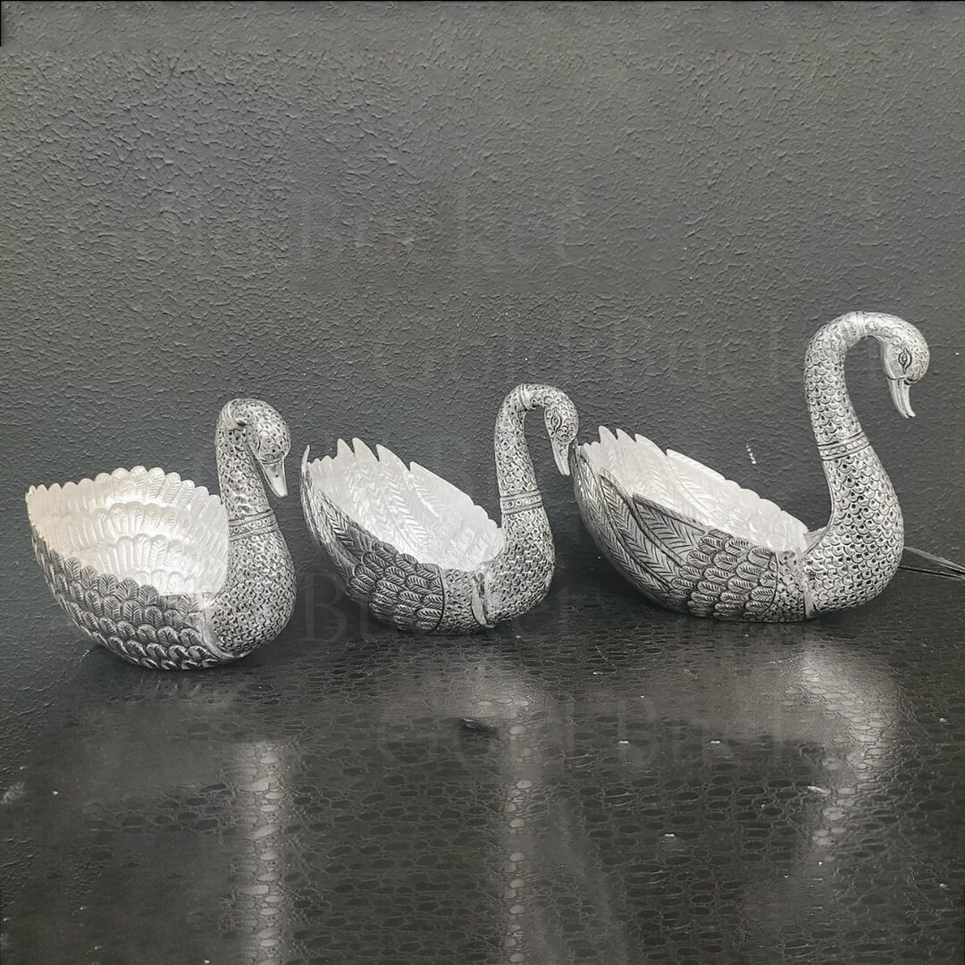 Pure Sterling Silver Swan Bowl Handcrafted Silver Hams Duck Dry