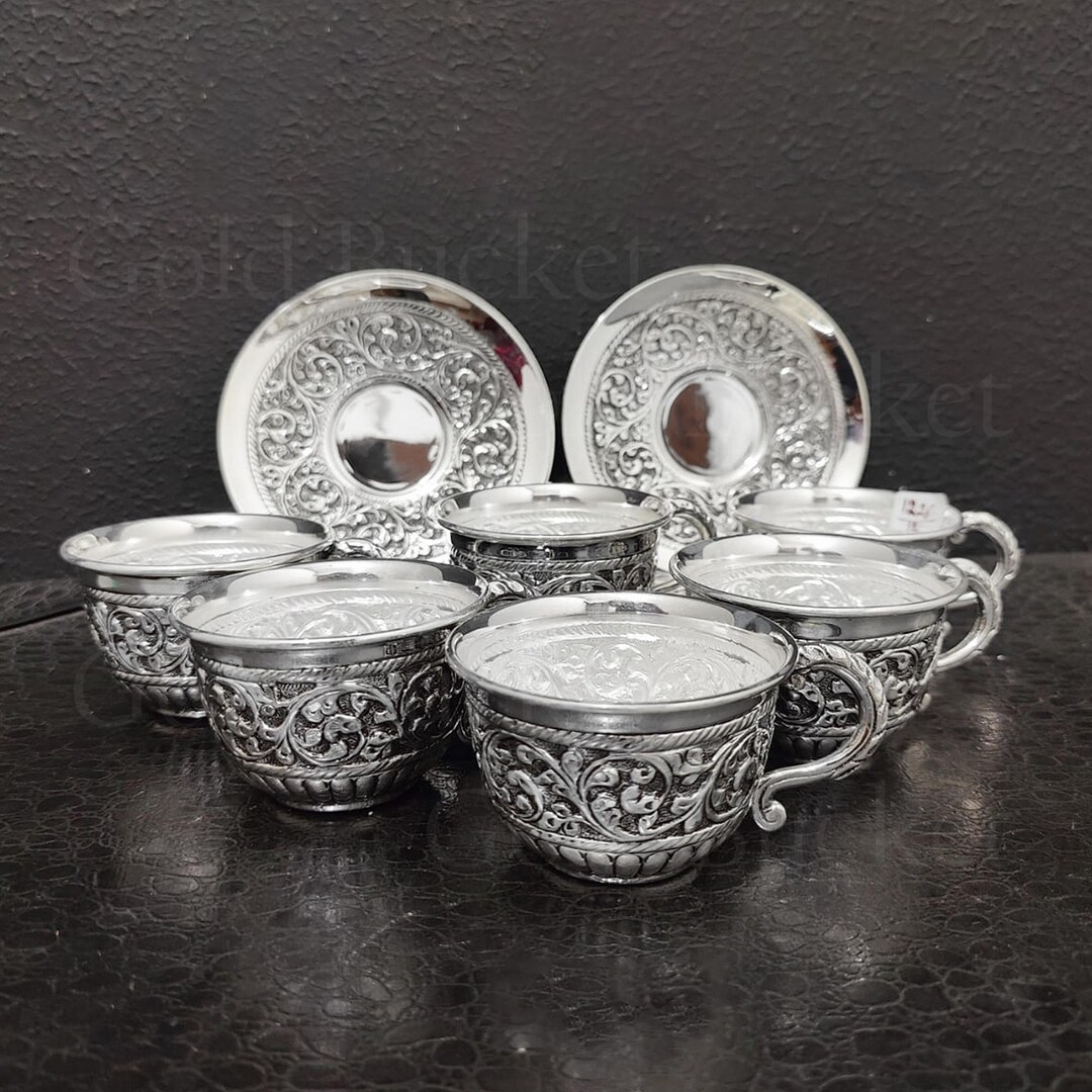 Luxury Sterling Silver Tea Cup Set - Handcrafted 925 Silver Coffee Cups ...