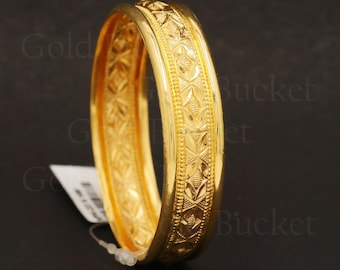 Einzel Armreif Set Real Solid 22k Gold Ethnic Style Hochzeit Schmuck, Inner Harzwachs gefüllt
