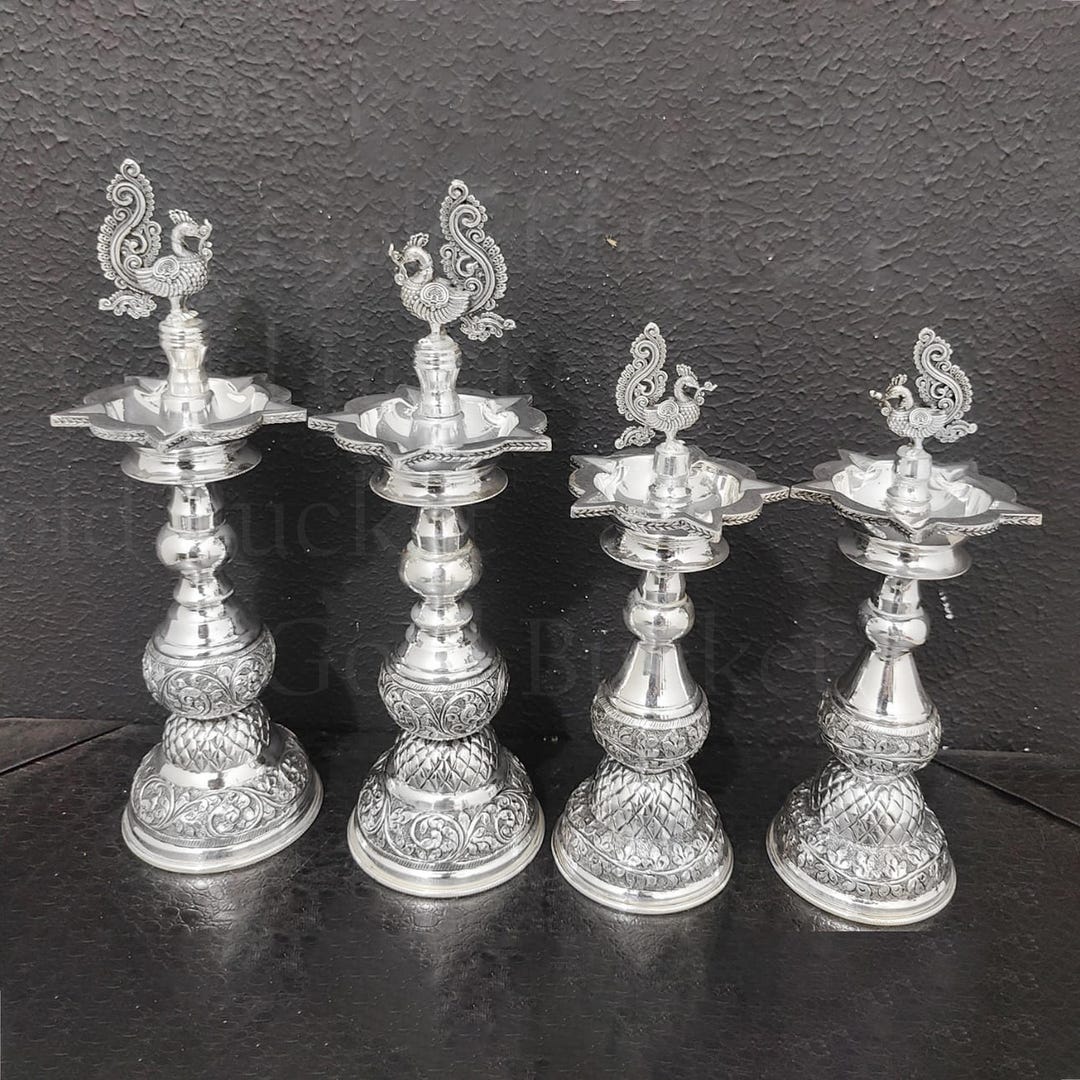 Samayi In English Sterling Silver Samayi Pair, Peacock Oil Lamp, Handcrafted Traditional ...