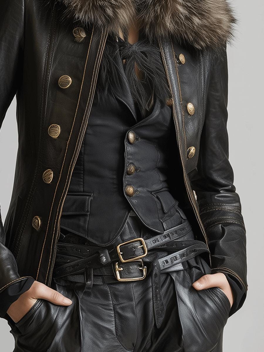 Winter Leather Military Jacket Womens Winter Fashion Trends Series- Pearl Detailing