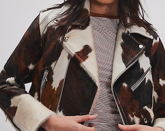 Women’s Genuine Cowhide Leather Jacket | Natural Hair-On Hide Coat