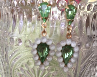 August Birthday - Peridot Green Crystal Earrings with White Opal - Swarovski Stones  - Wedding Earrings