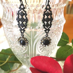 Black Filigree Earrings: Swarovski Crystal Gothic Renaissance Jewelry