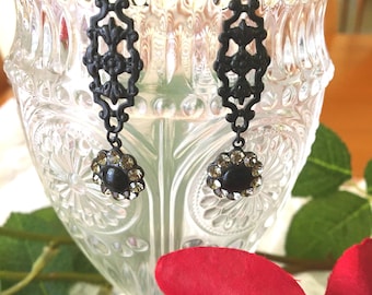 Black Filigree Earrings: Swarovski Crystal Gothic Renaissance Jewelry