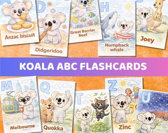 Tarjetas de vocabulario del alfabeto koala imprimibles / Tarjetas de vocabulario del alfabeto australiano (PDF imprimible)
