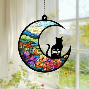 Acchiappasole commemorativo personalizzato a forma di gatto, da appendere alla finestra in ricordo della perdita di un animale domestico, vetrate colorate per amanti dei gatti, regalo di condoglianze con nome di gatto personalizzato