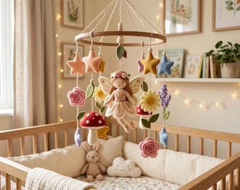 Fairy Baby Mobile, Felt Crib Mobile, Enchanted Nursery Decor, Butterfly Flower Mobile, Custom Baby Shower Gift