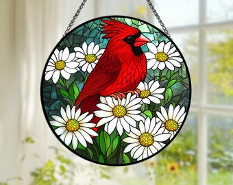 Cardinal Stained Glass Suncatcher, Red Bird Window Hanging, Memorial Gift For Bird Lover Home Decor, Bird Glass Art, Nature Lover Home Decor
