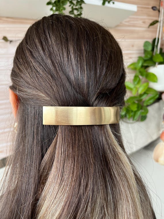 Two Tone Metal Hair Barrette, Minimalist Hair Accessory - Etsy display picture 3