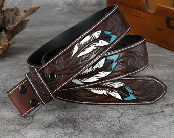 Vintage Feather Leather Belt Strap | Tooled Western Style  display picture 1