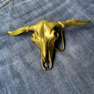 Western Belt Buckle Cowgirl Texas Rodeo Skull Unisex Bronze NEW Western Gold Bull Skull Belt Buckle Cowboy Cowgirl Rodeo  main image 2